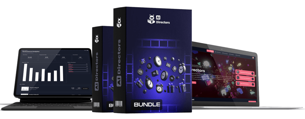 AIDirectors bundle showing combined access to Unlimited, Professional, Agency, and DFY upgrades for the AI video business platform
