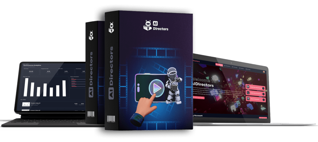 AIDirectors AI video business platform showing dashboard, AI avatars, and short-form UGC video creation workflow